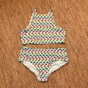 Gap High Neck Swimsuit Rainbow Fishes Multicolor